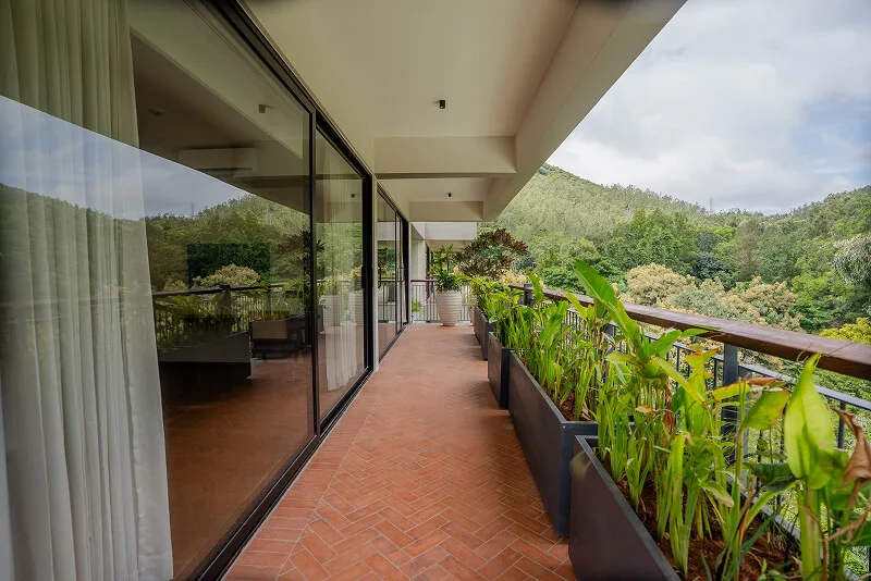 The garden walkway outside the rooms at Avera